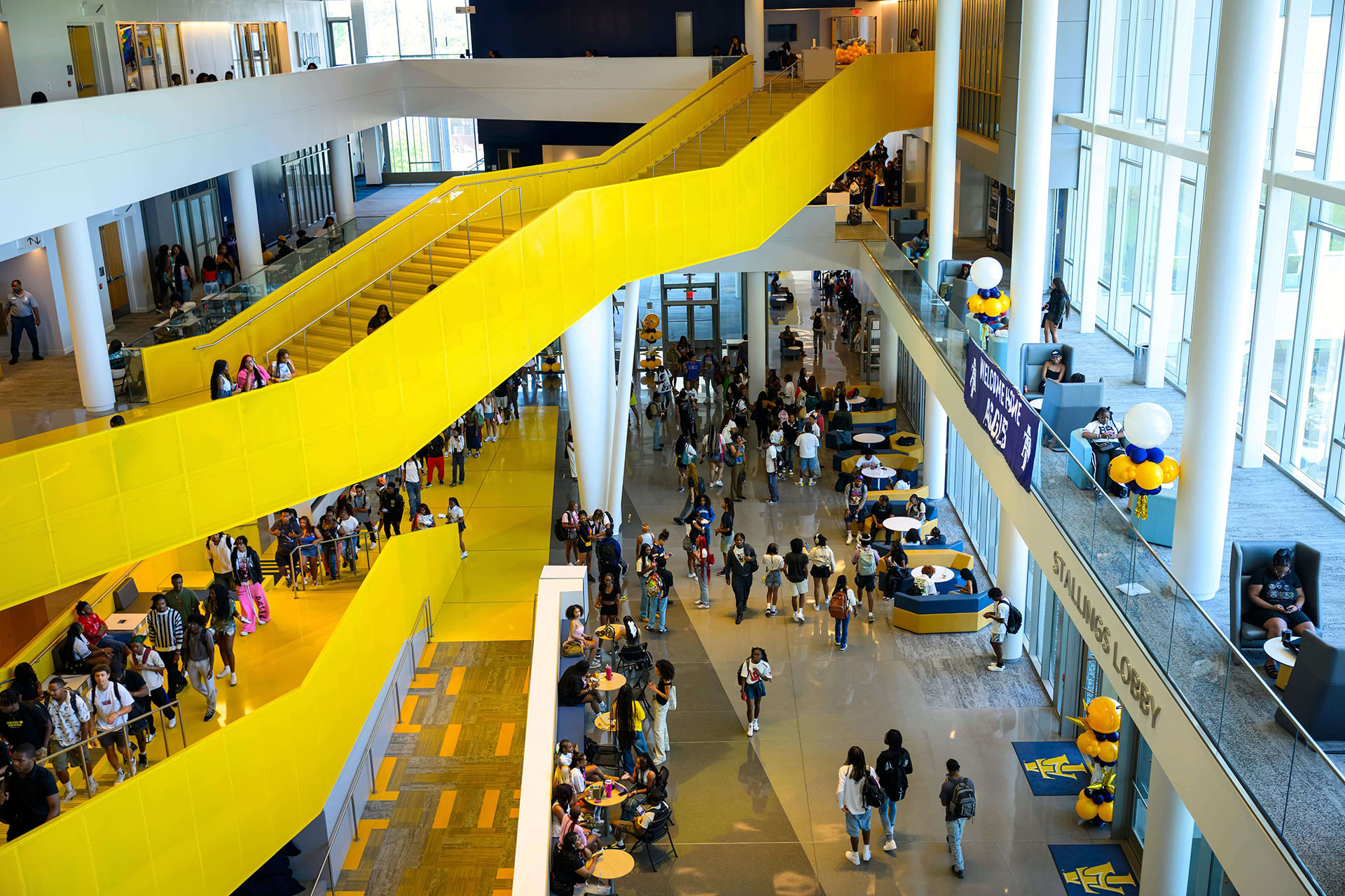 Students in a large open space